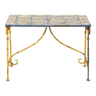 Fabulous Side Table With Blue, Yellow, & Green Painted Tiles--19th C. For Sale