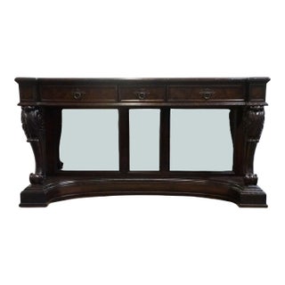 Tommy Bahama Home Collection Walnut British Renaissance Revival 70" Mirrored Sideboard / Console Table For Sale