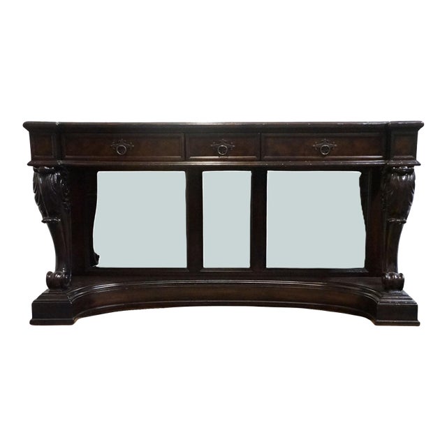Tommy Bahama Home Collection Walnut British Renaissance Revival 70" Mirrored Sideboard / Console Table For Sale