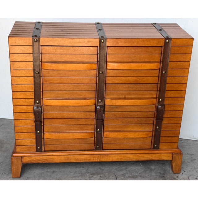 Late 20th Century French Moderne Style Leather-Strapped Six-Drawer Chest Manner of Jacques Adnet For Sale - Image 5 of 14