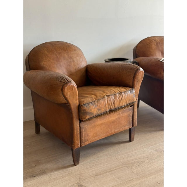 Antique Pair French Leather Chairs For Sale - Image 10 of 17
