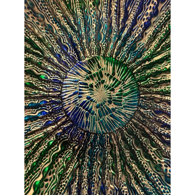 Gold Vintage Turkish Feather Mandala Art Glass Centerpiece Bowl For Sale - Image 8 of 12