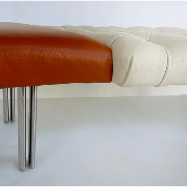 1980s Giorgio Saporiti Design, Il Loft Tufted Leather Bench, Multi-Color Chrome Legs For Sale In Miami - Image 6 of 13