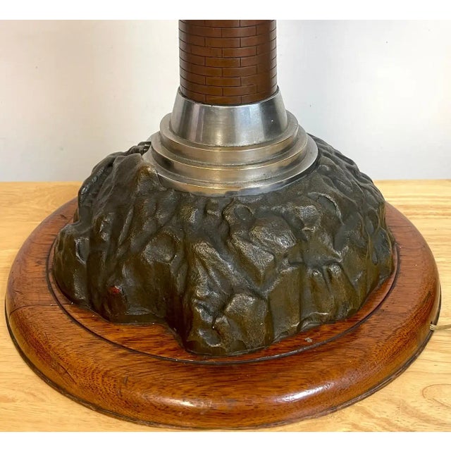 Bronze Early 20th Century French Art Deco Bronze, Steel, Crystal and Wood Model of a Lighthouse Lamp For Sale - Image 8 of 12