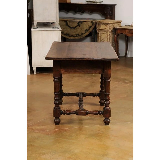 Wood 19th Century French Louis XIII Style Walnut Table with Turned Legs and Stretcher For Sale - Image 7 of 13