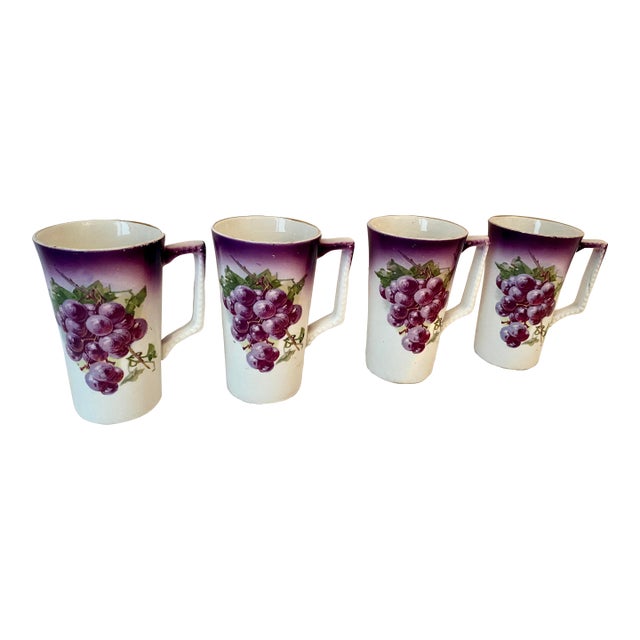 Antique Dresden China Grape Motif Mugs - Set of 4 (C. 1890- 1915). For Sale