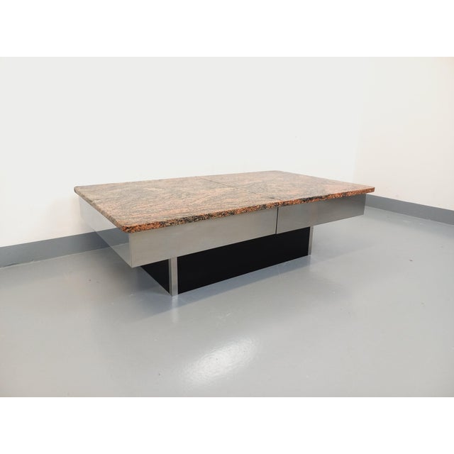 Vintage Coffee Table in Chrome Metal and Black Melamine with Bar, 1970s For Sale - Image 16 of 16