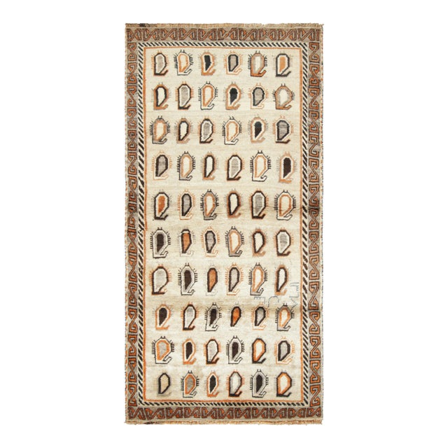 Vintage Gabbeh Persian Runner Rug With Orange Paisley Patterns - Rug & Kilim For Sale