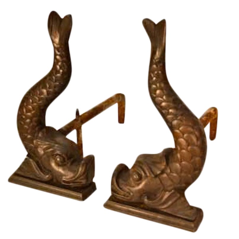 Classical Bronze Fish Form Andirons Chairish