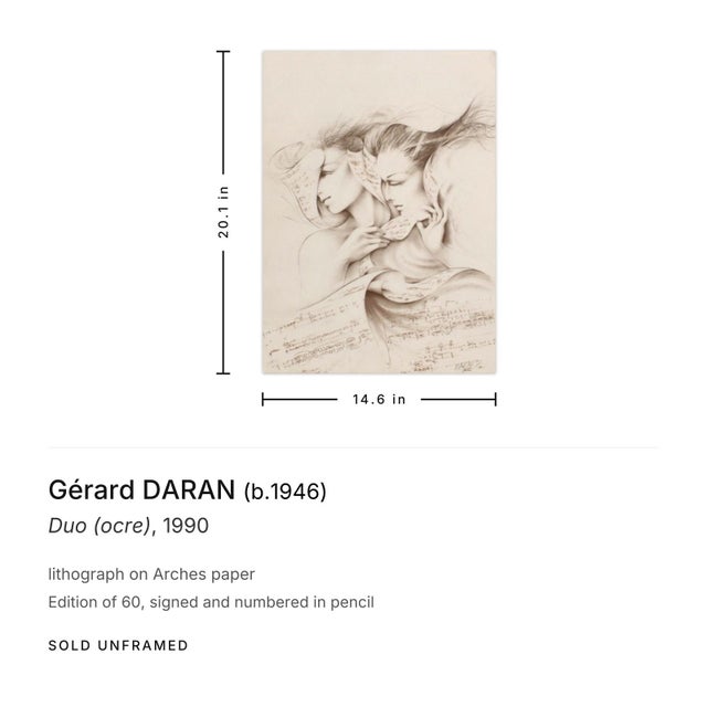 Contemporary 1990 Gérard Daran Duo (Ocre) Signed Lithograph For Sale - Image 3 of 3