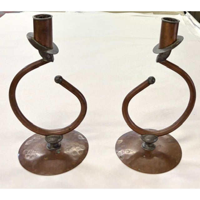 Benedict Proctor Flemish Copper Pair of Candle Stick Holders, Signed For Sale - Image 4 of 7