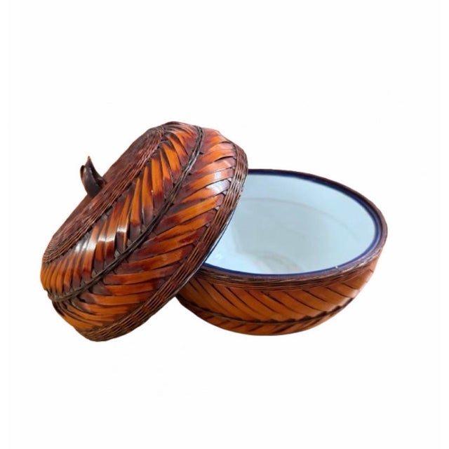 Wood Pumpkin Woven Wicker Ice Bucket, Circa 1970s For Sale - Image 7 of 10