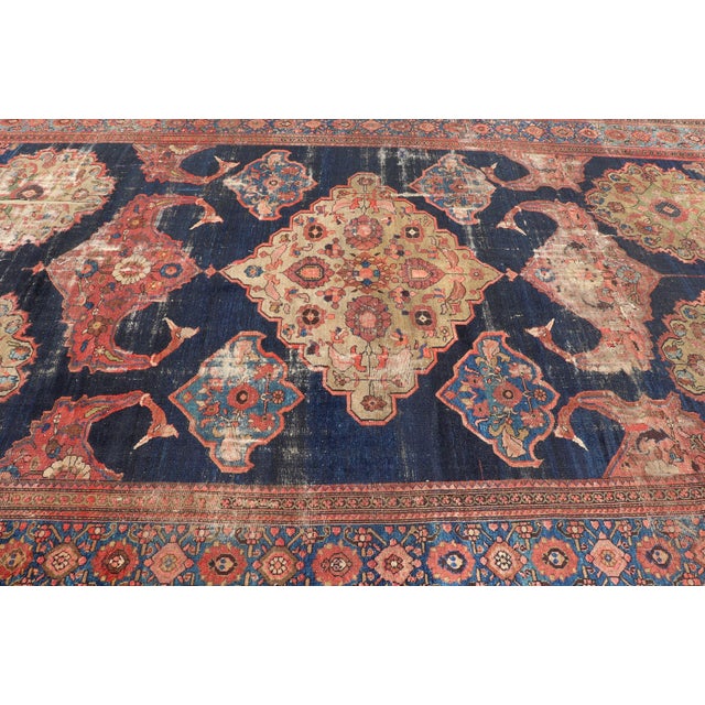 Late 19th Century Large Antique Persian Malayer Rug Navy Field Medallion Floral Design Rug For Sale - Image 5 of 15