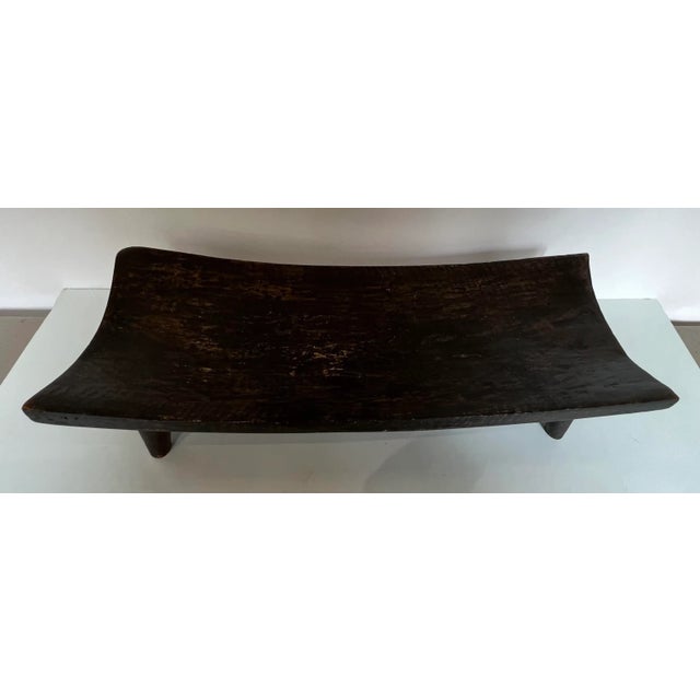 Vintage African Hand Carved Wood Dish on Four Peg Feet For Sale - Image 4 of 10