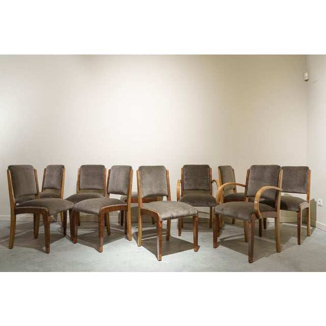 Art Deco Seating Set with Chairs and Armchairs in Grey Velvet, France, 1925, Set of 10 For Sale - Image 11 of 11