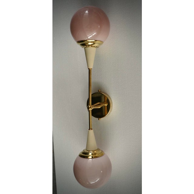 Murano Round Art Glass and Brass Pink / Cream Color Wall Light For Sale - Image 6 of 9