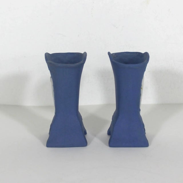 Late 20th Century Vintage Blue and White Jasperware Mini Vases, Wedgwood Style Miniature For Sale - Image 5 of 8