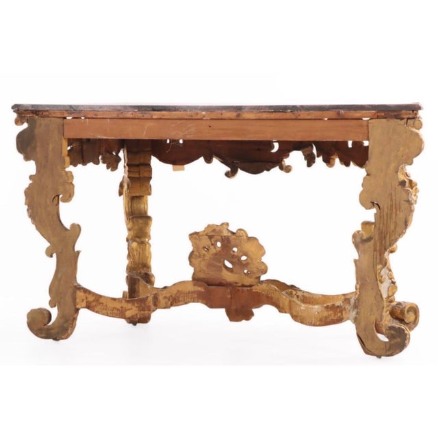 Stone Early 19th Century Large Scale Roccoco Painted Venetian Italian Console Table With Faux Marble Top. For Sale - Image 7 of 11