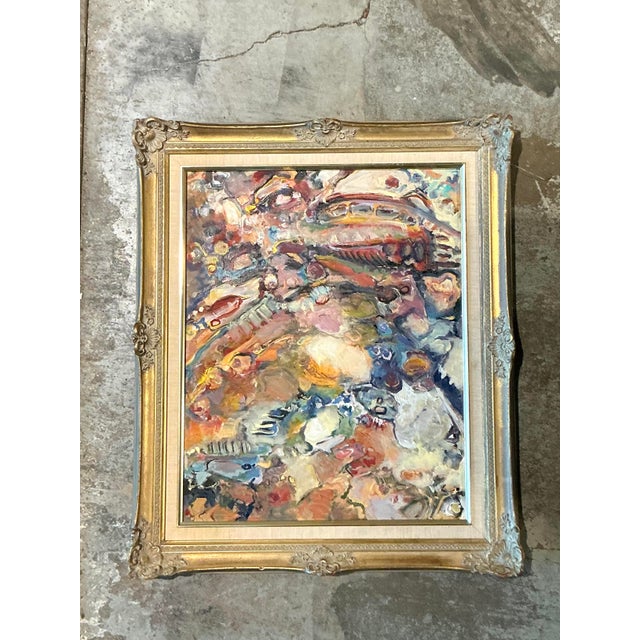 Vintage Boho Original Abstract Oil on Canvas For Sale In West Palm - Image 6 of 12