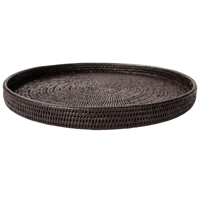 Artifacts Rattan Round Serving / Ottoman Tray in Tudor Black - 19" For Sale - Image 4 of 6