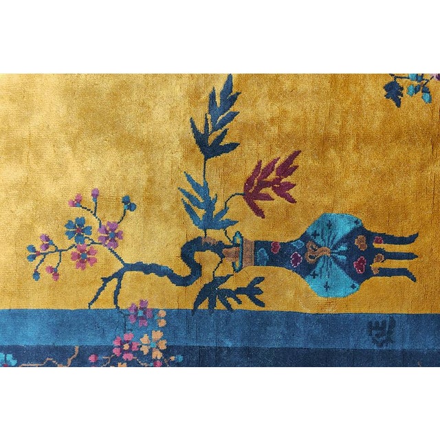 Textile 1920s Antique Chinese Floral Art Deco Wool Manchester Yellow Hand Knotted Rug For Sale - Image 7 of 9