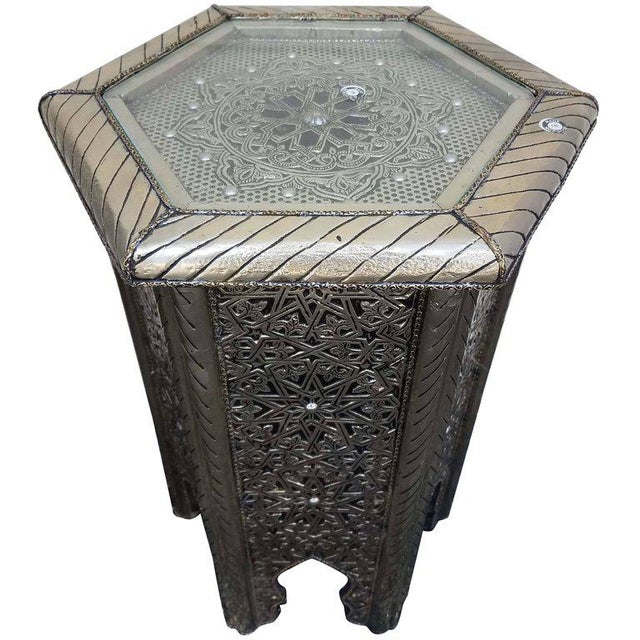 Metal Moroccan Hexagonal Metal Inlaid Side Table For Sale - Image 7 of 7