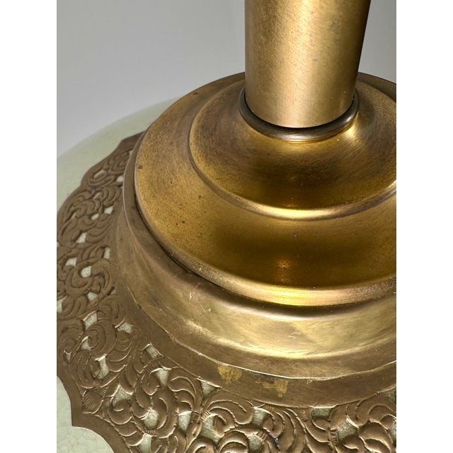 Pair Chinoiserie Porcelain Celadon Green Ceramic Temple Jar Table Lamps. For Sale - Image 10 of 14