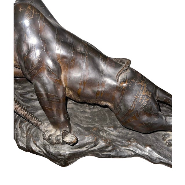 Japanese Genryusai Seiya Bronze Tiger and Snake Sculpture, Meiji Period, Japan, Late 19th For Sale - Image 3 of 8