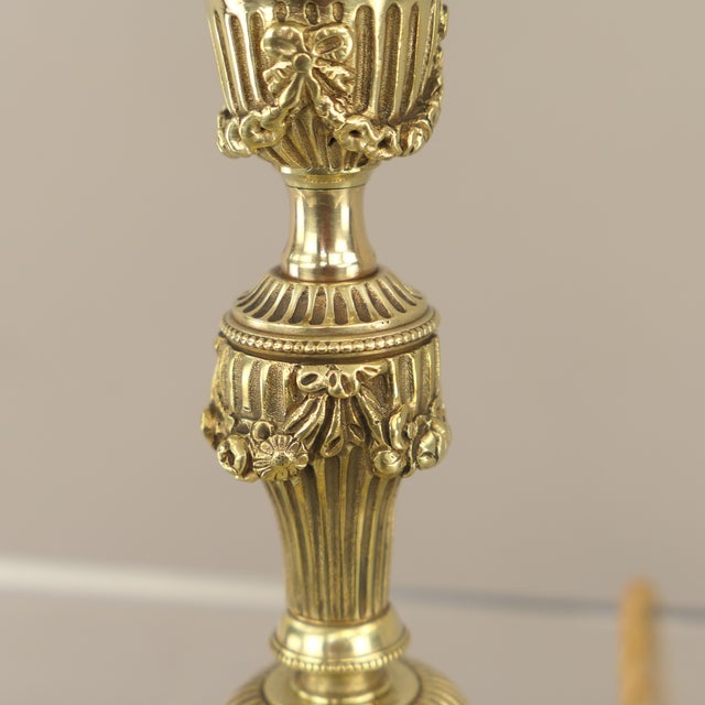 Art Nouveau French Brass Ladies Table Lamp with Etched Glass Shade, 1910s For Sale - Image 3 of 10