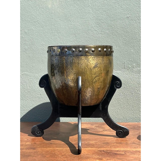 Wood Vintage Hammered Brass Drum Table For Sale - Image 7 of 18