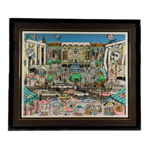 Late 20th Century Framed Signed Charles Fazzino "Brunch at the Met" Mixed Media on Paper