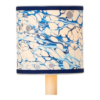Currey & Company Marble Blue Lace Paper Drum Chandelier Shade For Sale