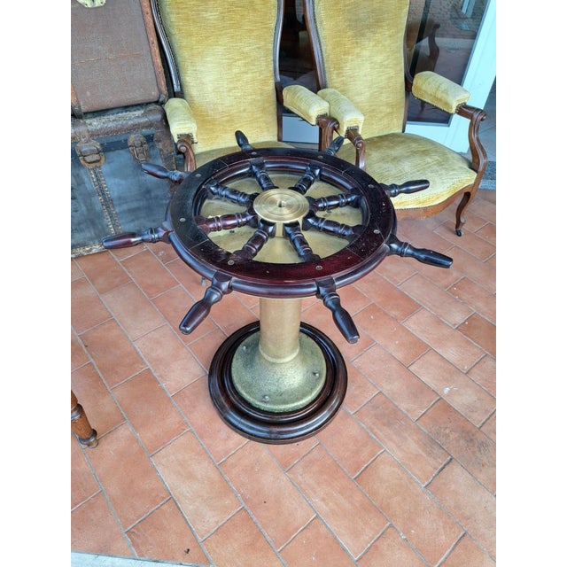 Black Nautical Table with Brass Base and Glass Top For Sale - Image 8 of 8