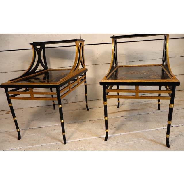 Japanese Two-Tier Coffee Tables in Faux Gold and Ebonized Bamboo, 1940s, Set of 2 For Sale - Image 18 of 18
