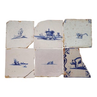 18th Century Set of Six Delft Tiles, Earthenware For Sale