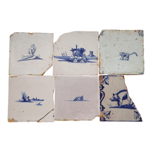 18th Century Set of Six Delft Tiles, Earthenware