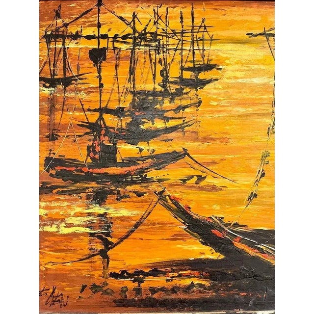 1940s Nautical Oil Painting of Fishing Boats, Framed For Sale In New York - Image 6 of 13