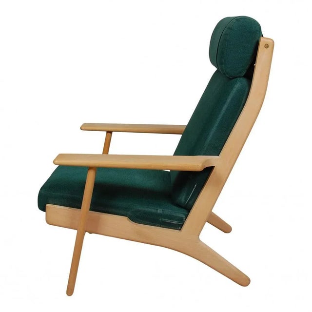 1990s Set of GE-290A Lounge Chair with Ottoman in Green Fabric by Hans Wegner for Getama, 1990s For Sale - Image 5 of 11