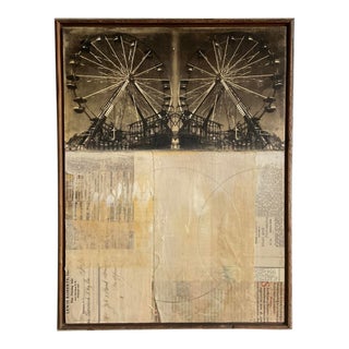 Vintage Abstract Mixed Media Collage — "Double Wheel" For Sale