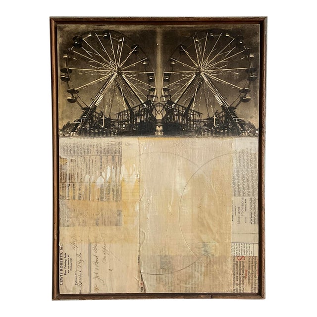 Vintage Abstract Mixed Media Collage — "Double Wheel" For Sale