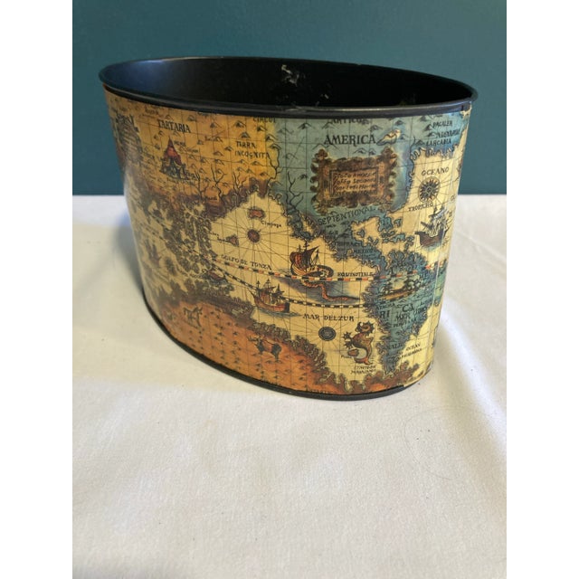 Mid-Century Modern Vintage Toleware Small Oval Map Cachepot For Sale - Image 3 of 9
