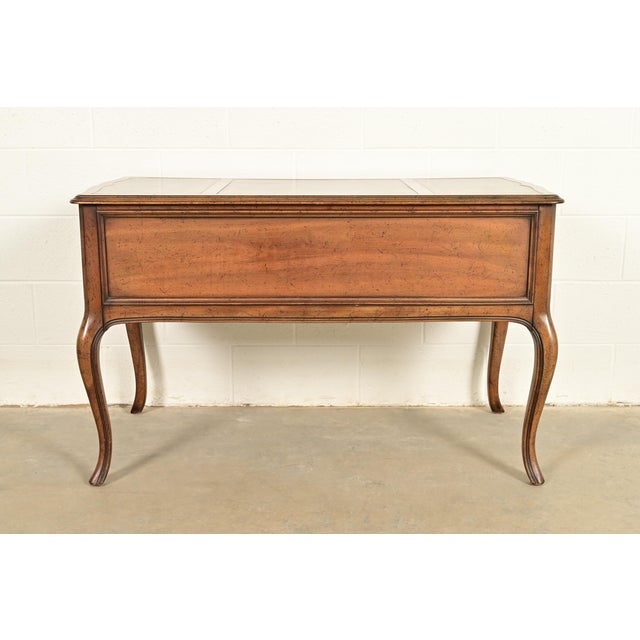 Sligh Furniture French Provincial Louis XV Carved Fruitwood Leather Top Bureau Plat Desk, Circa 1960s For Sale - Image 11 of 12