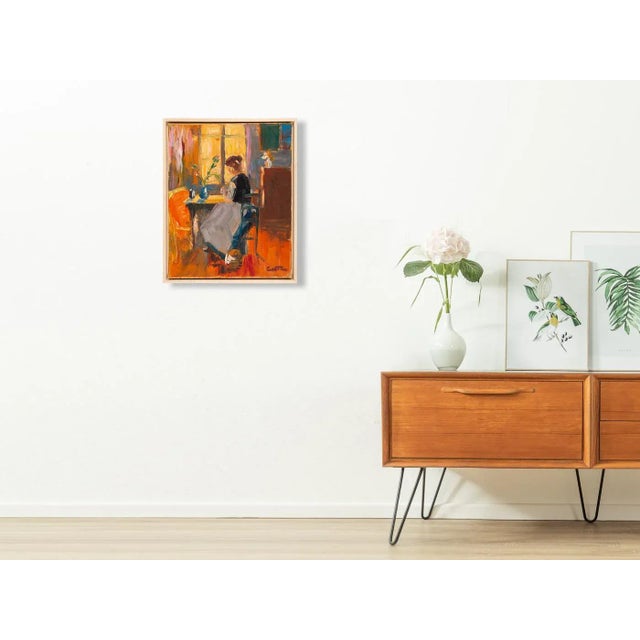 Modern Young Woman in Morning Sun, Oil on Canvas For Sale - Image 3 of 9