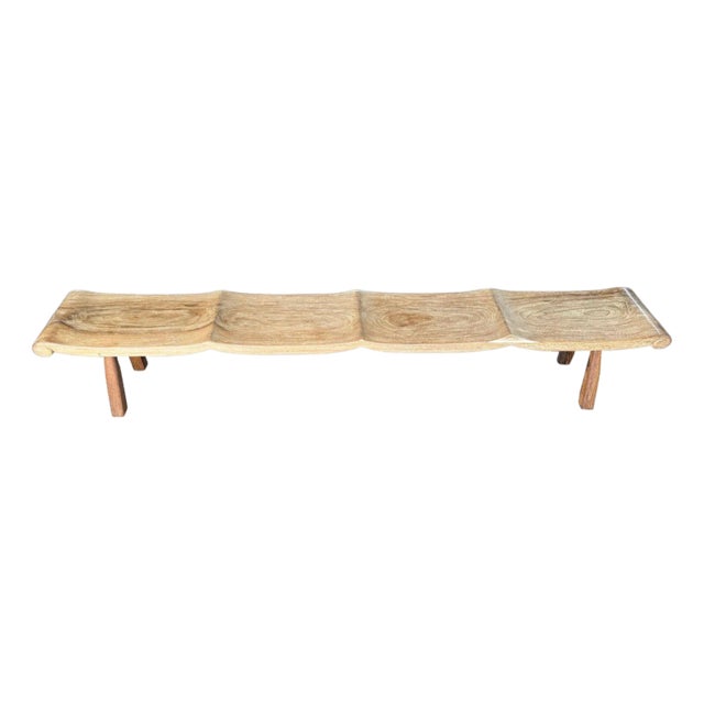 Very Long Sculptural Teak Wood Bench, Modern Organic, Stunning Wood Textures For Sale