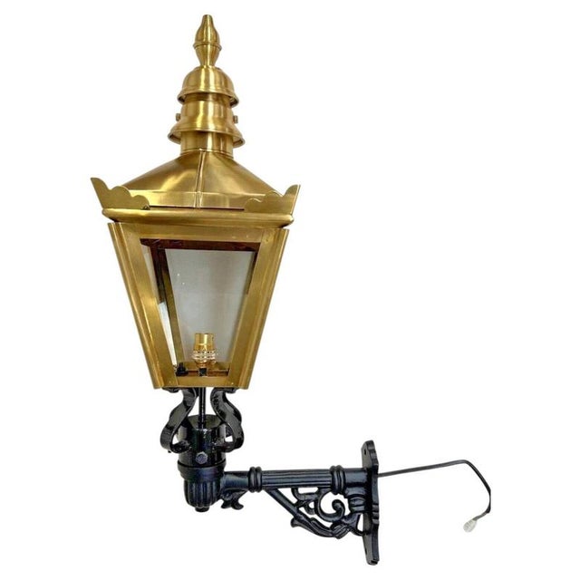 Traditional Brass Wall Lantern with Ornate Cast Iron Bracket For Sale - Image 15 of 15