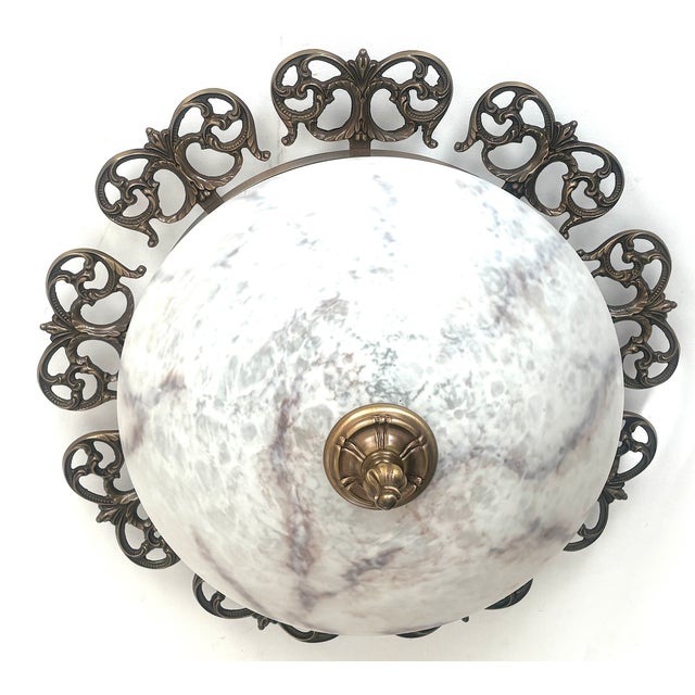 Vintage Ceiling Lamp in Brass and Marbled Glass, 1950s, in Very Good conditions. Designed 1950 to 1959 I have official...