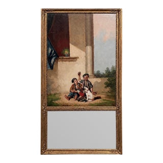 Early 19th Century French Hand-Painted Trumeau Mirror For Sale