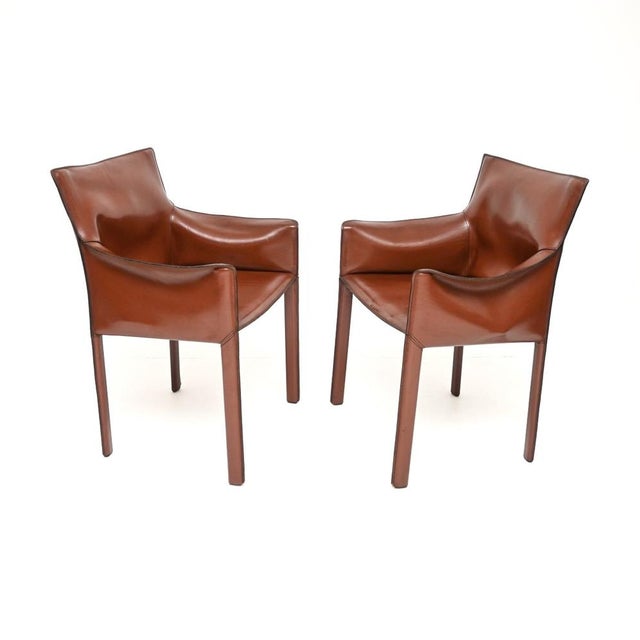 1980s Vintage Italian Leather Armchairs by Enrico Pellizzoni, 1980, Set of 2 For Sale - Image 5 of 11