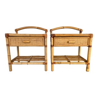Italian Mid-Century Modern Bamboo and Rattan Bedside Tables - a Pair For Sale