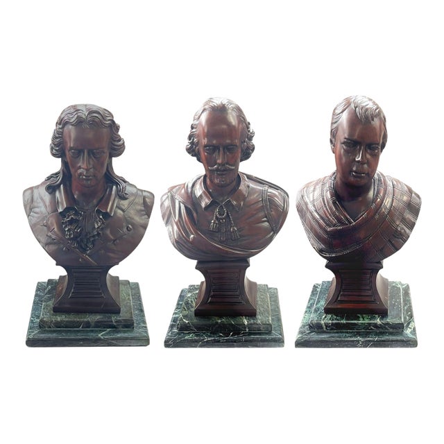 Set of Three 20th C. Mahogany Busts of Schiller, Shakespeare & Sir Walter Scott For Sale